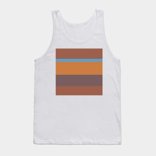 An attractive layout of Faded Blue, Dirt, Dark Taupe, Redwood and Peru stripes. Tank Top